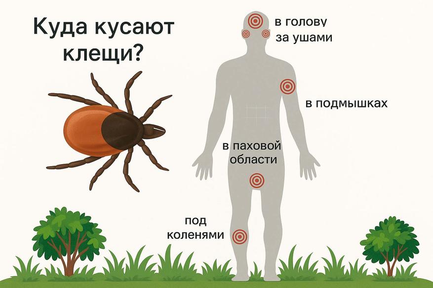 Карта любимых мест клещей на теле человека 